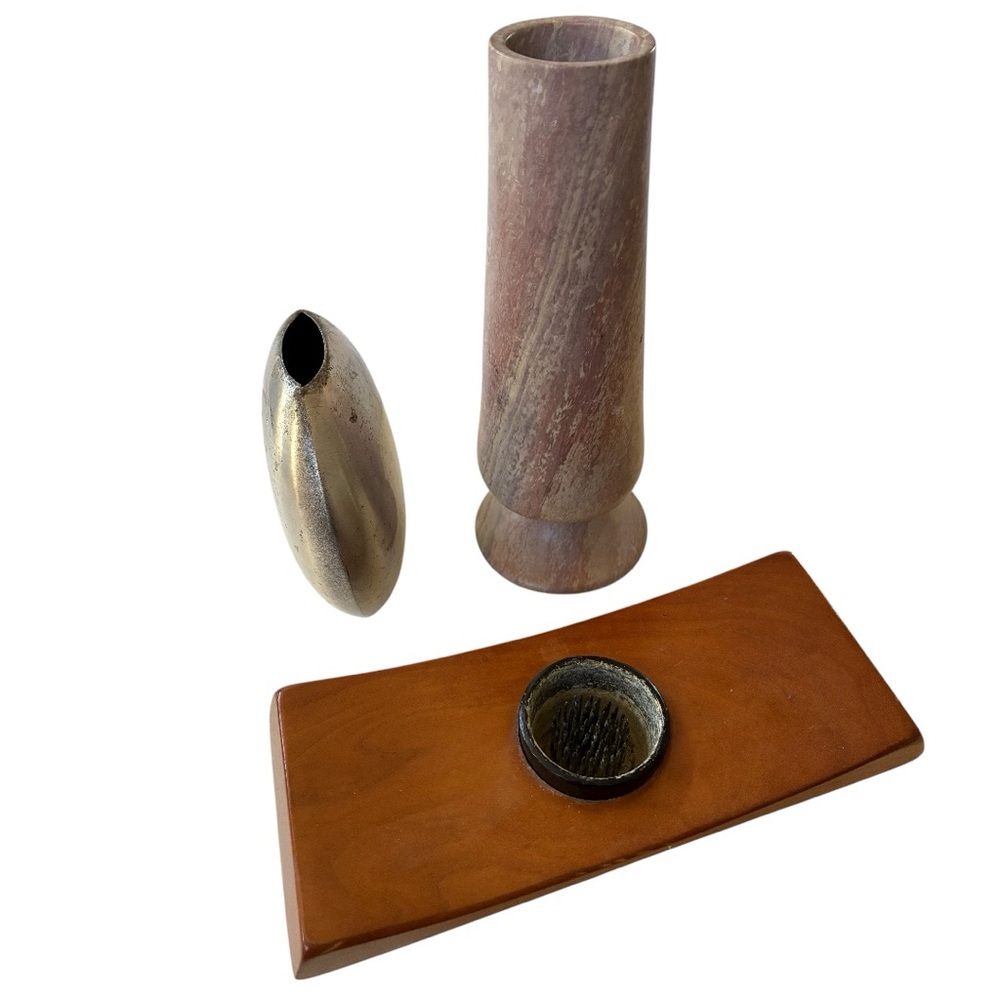 Vases Set/3 Unique 1  SH cost! 1 MCM Ichebana Vase 1 MCM Disk Vase 1 Stone Vase